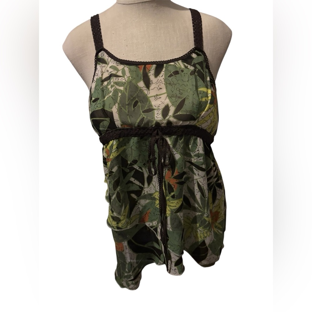 metrostyle Leafy Green and Earthy Brown Tank Top vintage y2k size 12